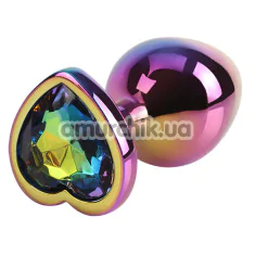Анальная пробка с радужным кристаллом Matrix Mont Rainbow Heart Butt Plug M, радужная - Фото №1