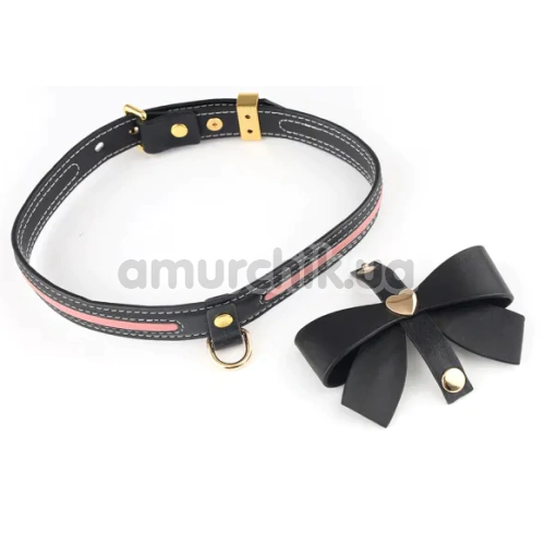 Ошейник с поводком Lockink Sevanda Love Heart Butterfly Leather Collar, черный