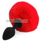 Анальная пробка с красным хвостиком Art Of Sex Silicone Butt Plug Rabbit Tail M, черная - Фото №1