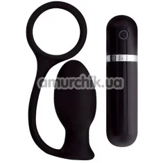 Анальная пробка с эрекционным кольцом с вибрацией Menz Stuff Ass Cork, 7.5 см черная - Фото №1