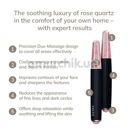 Ручка-масажер для обличчя Geske Double-Sided Rose Quartz Depuffing Pen 7 in 1, чорний