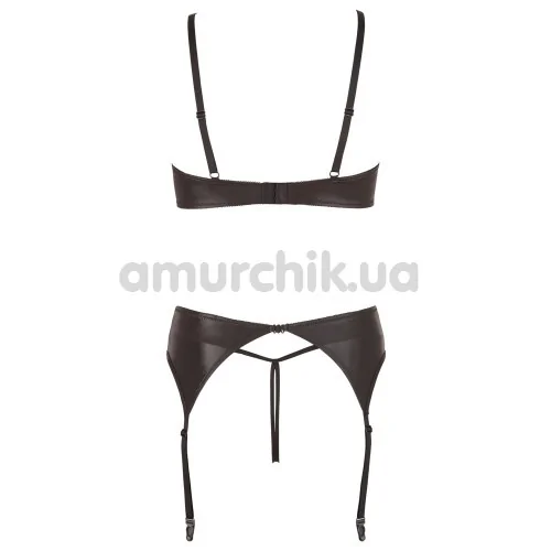 Комплект Cottelli Collection Lingerie 221258 черный: бюстгальтер + трусики-стринги + пояс для чулок