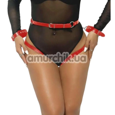 Гартери з фіксаторами для рук Star Night BDSM Garter Belt With Handcuffs And Restraints, червоні - Фото №1