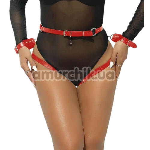 Гартеры с фиксаторами для рук Star Night BDSM Garter Belt With Handcuffs And Restraints, красные - Фото №1