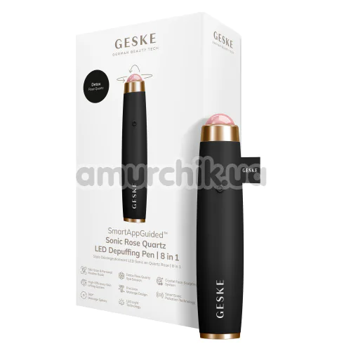 Ультразвуковая ручка-массажер для лица Geske Sonic Rose Quartz LED Depuffing Pen 8 in 1, серая