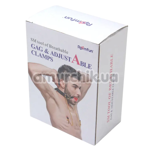 Кляп с зажимами для сосков Roomfun Mouth Gag & Nipple Clamps, черно-красный