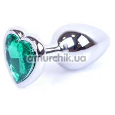 Анальна пробка з зеленим кристалом Exclusivity Jewellery Silver Heart Plug, срібна - Фото №1