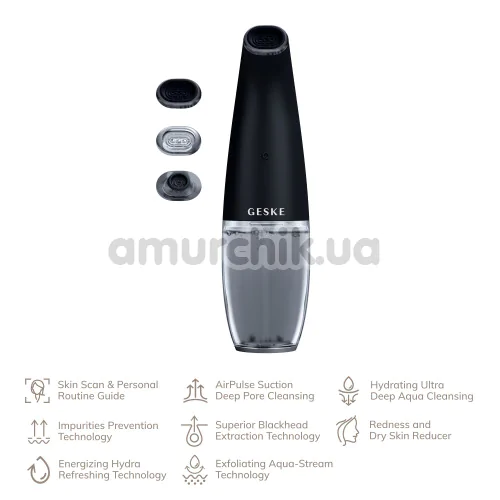 Пристрій для очищення шкіри обличчя Geske Aqua-Stream Face Cleanser 8 in 1, чорний