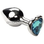 Анальна пробка з блакитним кристалом SWAROVSKI Silver Heart Topaz Small, срібна - Фото №1
