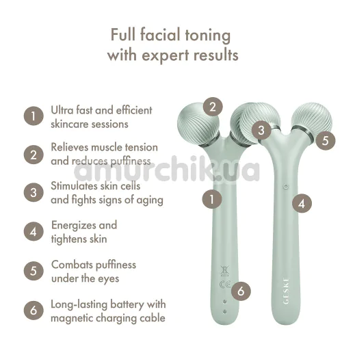 Ультразвуковий масажер Geske Sonic Facial & Body Roller 4 in 1, зелений