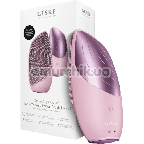 Ультразвуковая щетка для лица Geske Sonic Thermo Facial Brush 6 in 1, светло-розовая