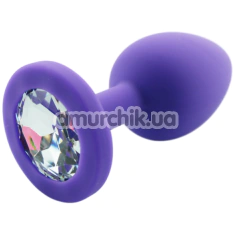 Анальная пробка с прозрачным кристаллом Classic Silicone Butt Plug With Crystal, фиолетовая - Фото №1