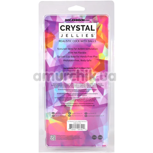 Фалоімітатор Doc Johnson Crystal Jellies Realistic Cock With Balls 8.5, мультикольоровий