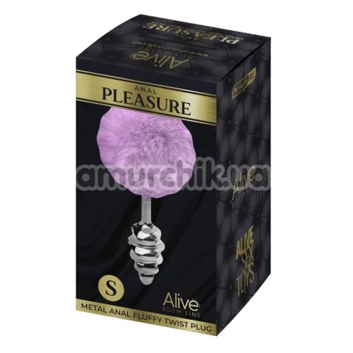 Анальная пробка с фиолетовым хвостиком Alive Anal Pleasure Metal Anal Fluffy Twist Plug S, серебряная