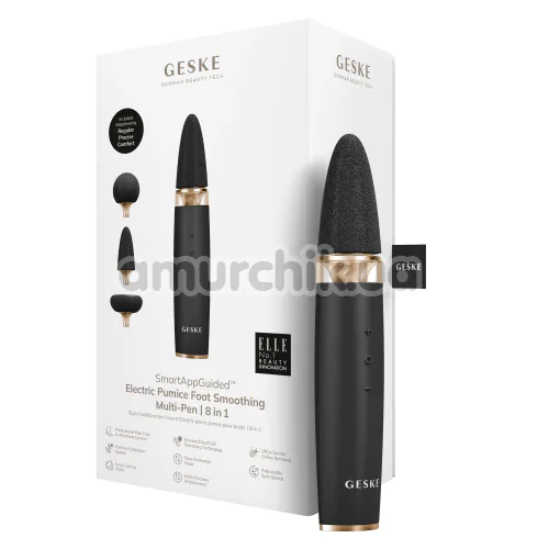 Шлифовальная пилка для стоп с насадками Geske Electric Pumice Foot Smoothing Multi-Pen 8 in 1, черно-золотая