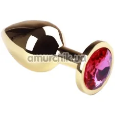Анальная пробка с розовым кристаллом SWAROVSKI Gold Pink-Rhodolite Middle, золотая - Фото №1