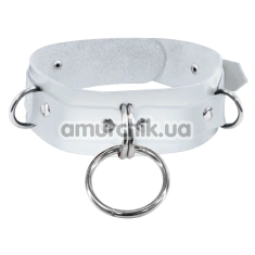 Ошейник Feral Feelings D-Rings Leather, белый - Фото №1