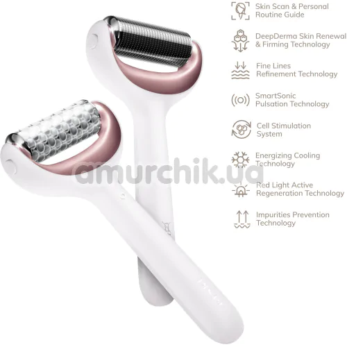 Массажер-роллер для лица и тела с микроиглами Geske MicroNeedle Face & Body Roller 8 in 1, кремовый