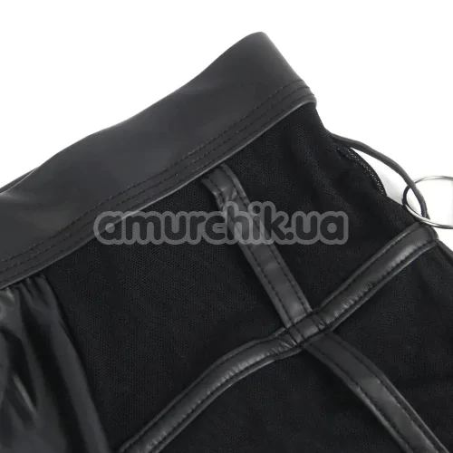 Трусы-боксеры мужские с фиксаторами для рук Star Night Faux Leather Briefs With Snap Bondage, черные