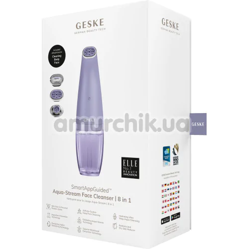 Устройство для очищения кожи лица Geske Aqua-Stream Face Cleanser 8 in 1, сиреневое