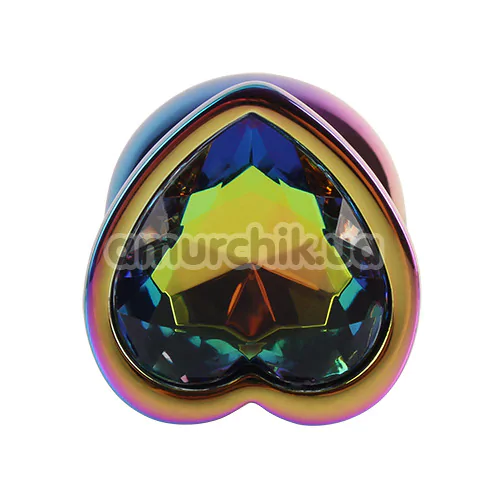 Анальная пробка с радужным кристаллом Matrix Mont Rainbow Heart Butt Plug M, радужная