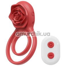 Віброкільце для члена Rose Cock Ring, червоне - Фото №1