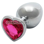 Анальная пробка с розовым кристаллом Ouch! Heart Metal Butt Plug Large, серебряная - Фото №1