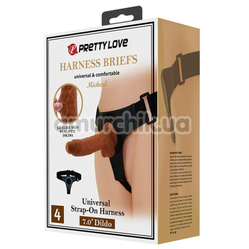 Страпон Pretty Love Harness Briefs Micheal 7.0 Dildo, коричневый
