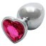 Анальная пробка с розовым кристаллом Ouch! Heart Metal Butt Plug Large, серебряная - Фото №1