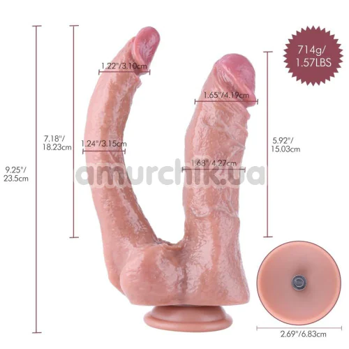 Двойной фаллоимитатор-насадка Hismith Double Penetrator 9.25, телесный