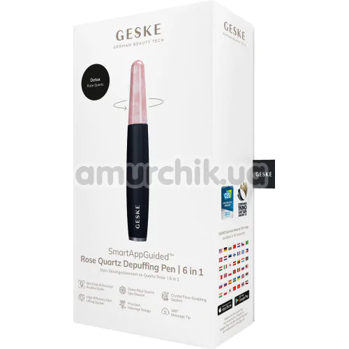 Ручка-масажер для обличчя Geske Rose Quartz Depuffing Pen 6 in 1, чорний