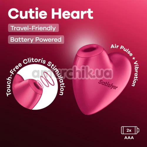 Симулятор орального сексу для жінок з вібрацією Satisfyer Cutie Heart Battery Powered, яскраво-рожевий