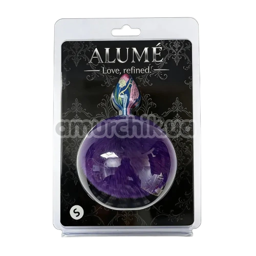 Анальна пробка з фіолетовим хвостиком Alume Floral Metal Plug With Tail S, синя