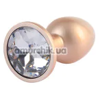 Анальная пробка с прозрачным кристаллом Matrix Mont Candy Rose Gold Gem Metal Plug S, золотая - Фото №1