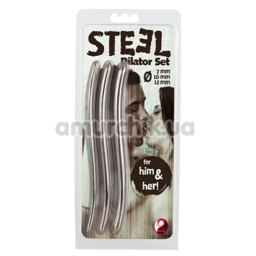Набір з 3 уретральних вставок Steel Dilator Set, срібний