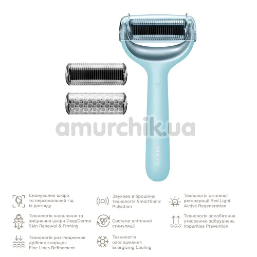 Массажер-роллер для лица и тела с микроиглами Geske MicroNeedle Face & Body Roller 8 in 1, бирюзовый