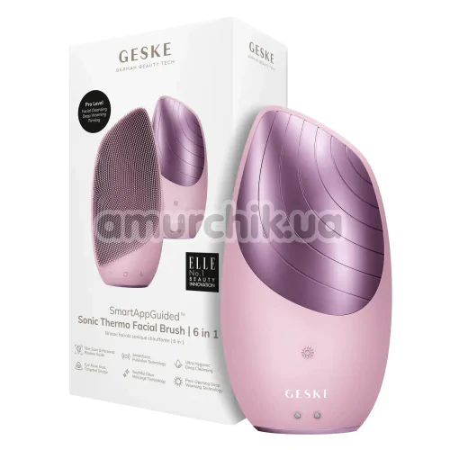 Ультразвуковая щетка для лица Geske Sonic Thermo Facial Brush 6 in 1, светло-розовая