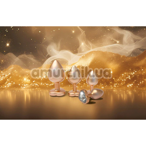 Набор из 3 анальных пробок с прозрачным кристаллом Gleaming Love Pearl Gold Plug Set, золотой