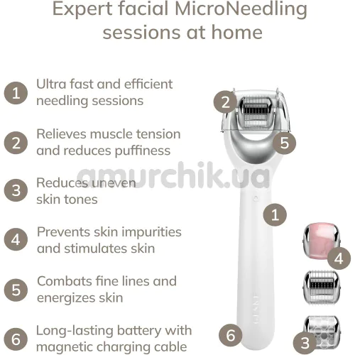 Массажер-роллер для лица с микроиглами Geske MicroNeedle Face Roller 9 in 1, белый