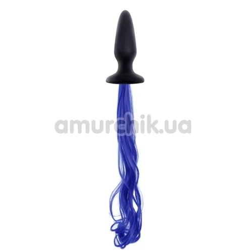 Анальная пробка с синим хвостом Unicorn Tails, черная - Фото №1