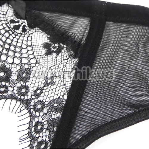 Комплект Star Night Sexy Eyelash Lace Set, черный: трусики-стринги + пояс для чулок