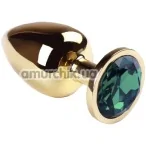 Анальная пробка с зеленым кристаллом SWAROVSKI Gold Emerald Big, золотая - Фото №1