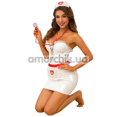 Костюм медсестры JSY Sexy Lingerie 8303, бело-красный: платье + фартук + головной убор + стетоскоп - Фото №1