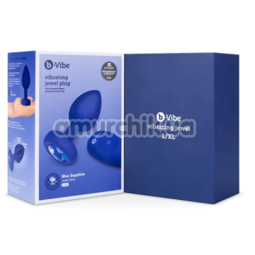 Анальная пробка с вибрацией B-Vibe Vibrating Jewel Plug L/XL, синяя