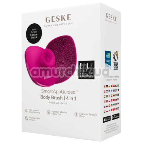 Щетка для тела Geske Body Brush 4 in 1 Suction Mount Metal, розовая