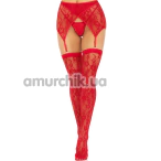 Комплект Leg Avenue Lace Thigh Highs & Garterbelt, червоний: панчохи + пояс - Фото №1