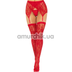 Комплект Leg Avenue Lace Thigh Highs & Garterbelt, красный: чулки + пояс - Фото №1