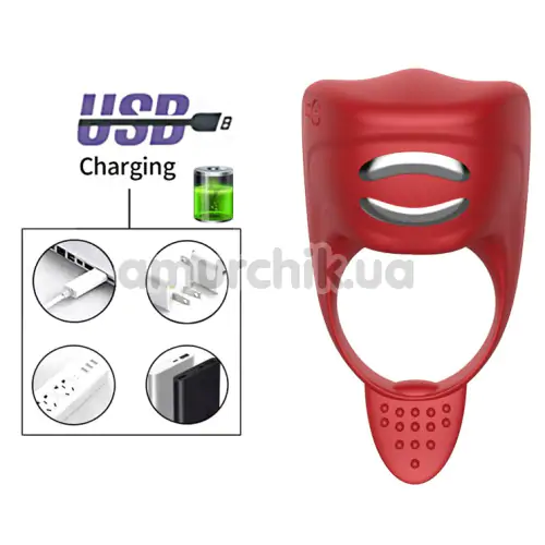 Виброкольцо для члена с электростимуляцией FoxShow Silicone Vibrating Ring With Electro Stim, красное