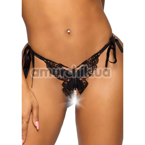 Комплект Leg Avenue Open Cup Bra And Pearl Panty, черный: бюстгальтер + трусики-стринги