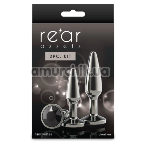 Набор анальных пробок с черным кристаллом Rear Assets 2pc Tapered Metal Plug Kit, черный